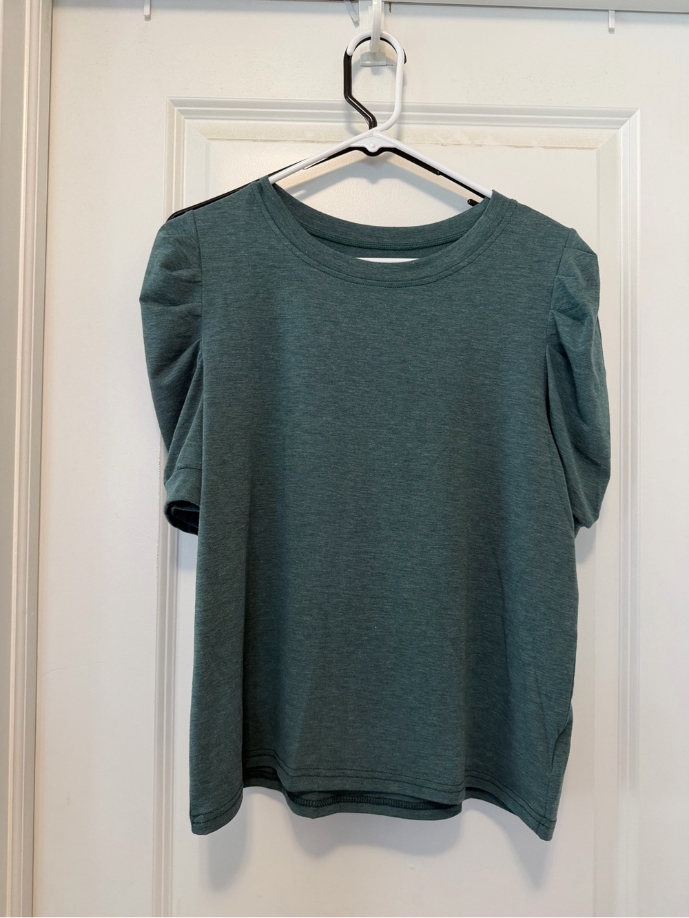 SHEIN Teal Green Puff Sleeve Short Sleeve Tee